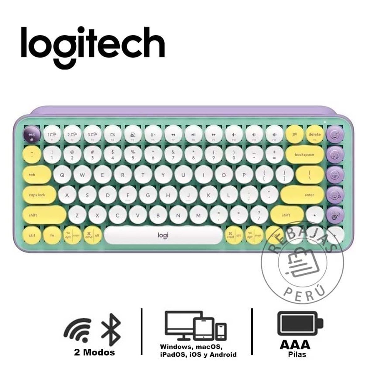 LOGITECH - Logitech POP Keys Teclado Mecánico Inalámbrico BT - Lila Green