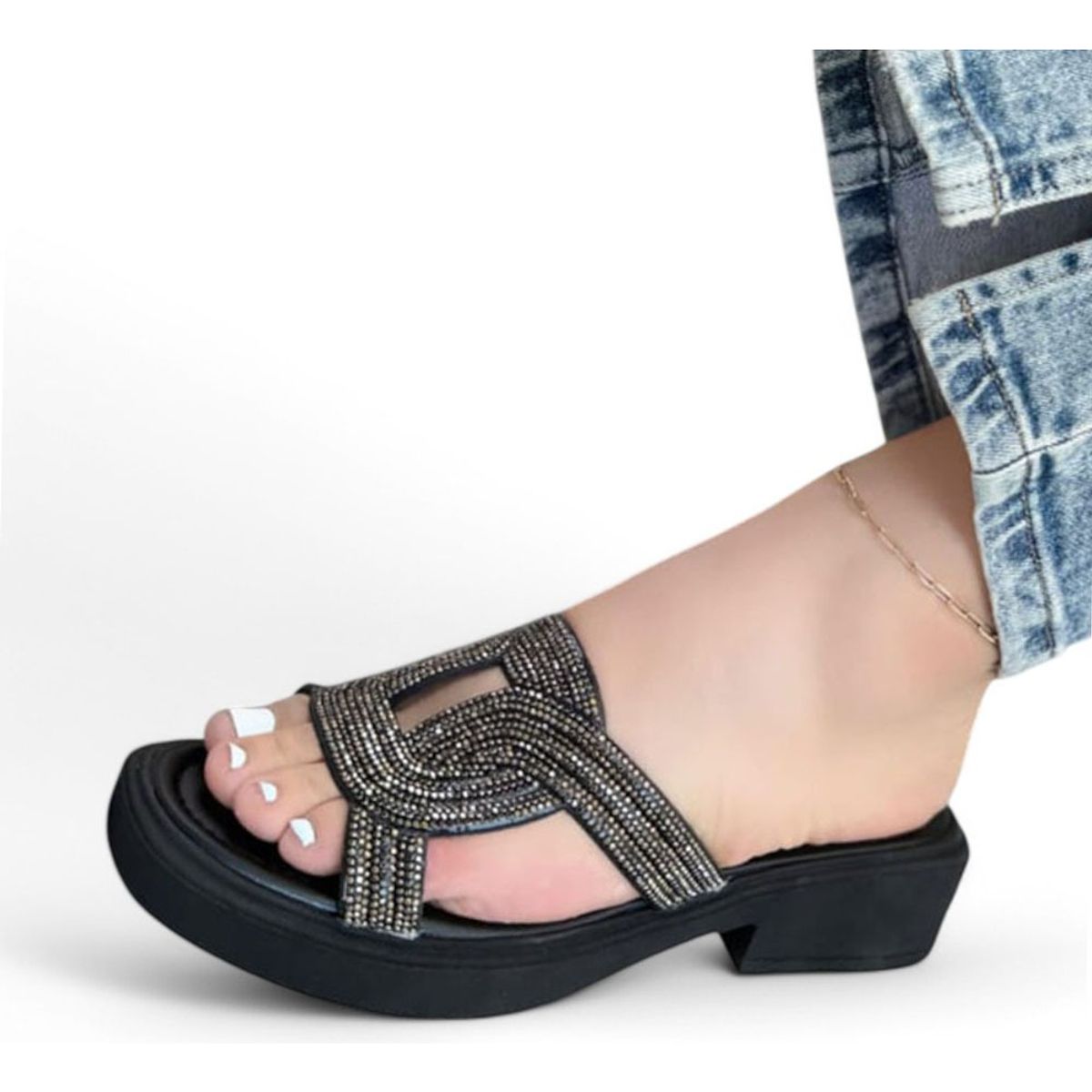 GENERICO - Sandalia Mujer Destellos Entrelazados 1177-50 Color Negro