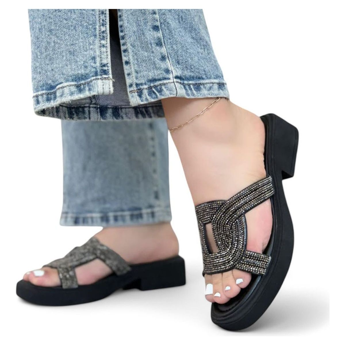 GENERICO - Sandalia Mujer Destellos Entrelazados 1177-50 Color Negro