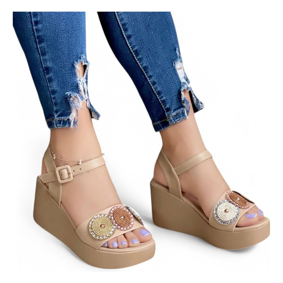 GENERICO - Sandalia Mujer Luna Tejida 1177-55 Color Beige