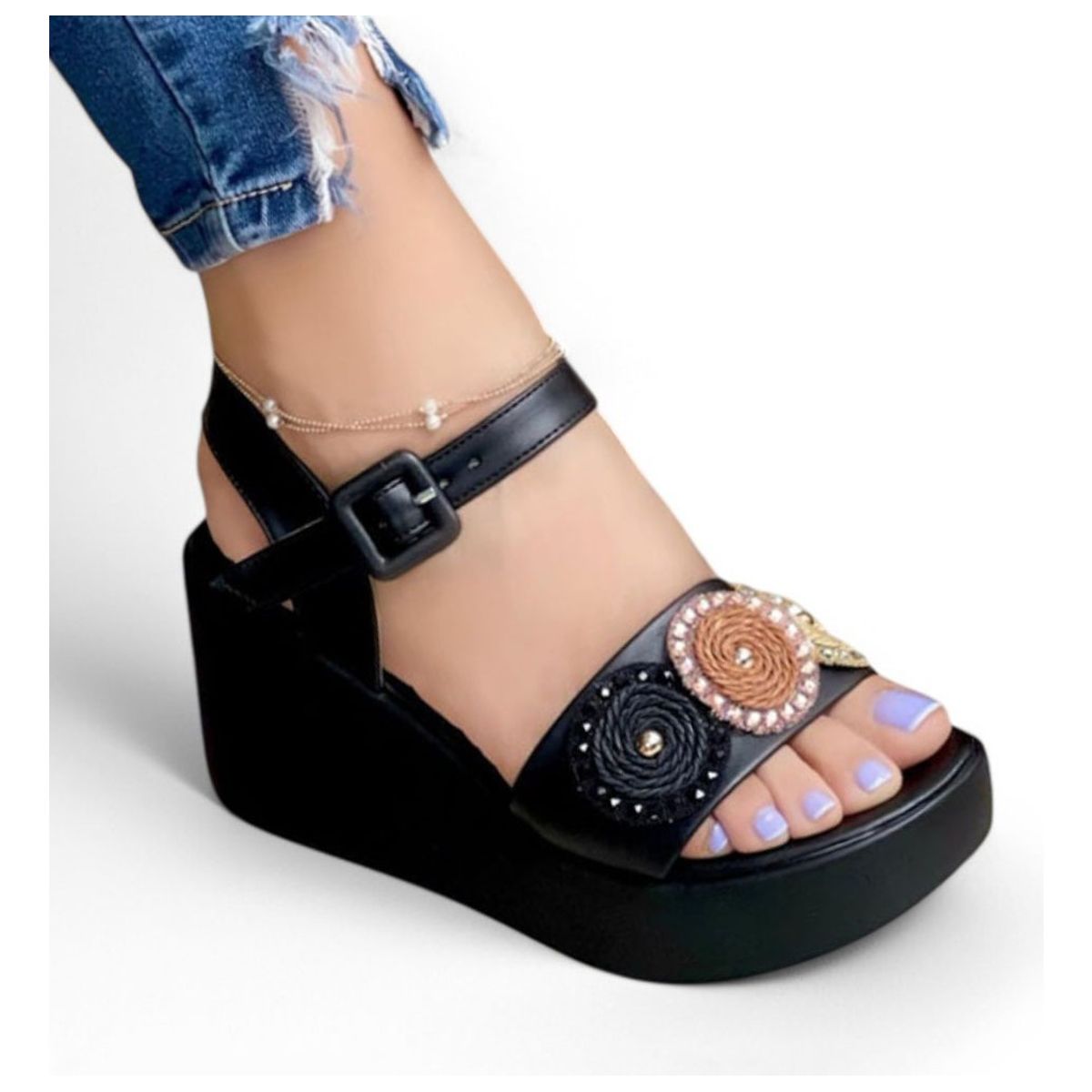 GENERICO - Sandalia Mujer Luna Tejida 1177-55 Color Negro