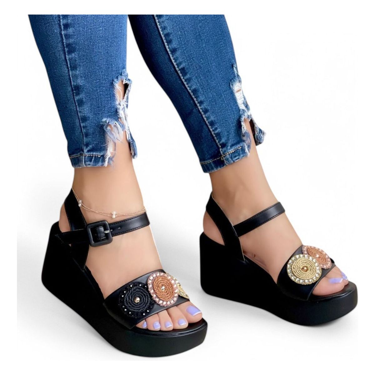 GENERICO - Sandalia Mujer Luna Tejida 1177-55 Color Negro