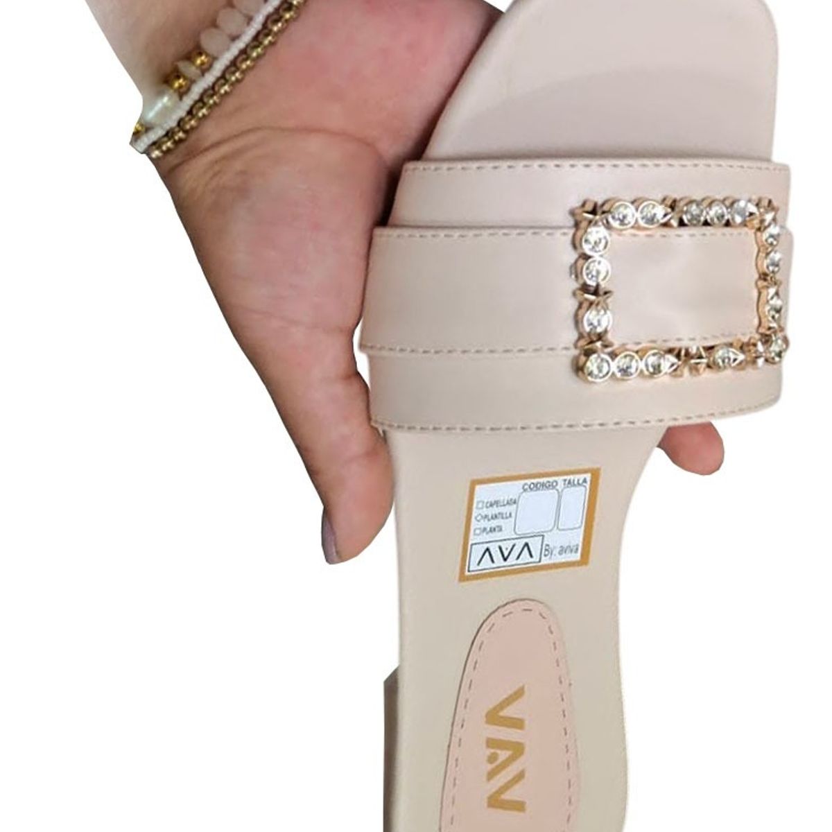 GENERICO - Sandalia Mujer Plano Broche Brillante 1177-40 Color Beige