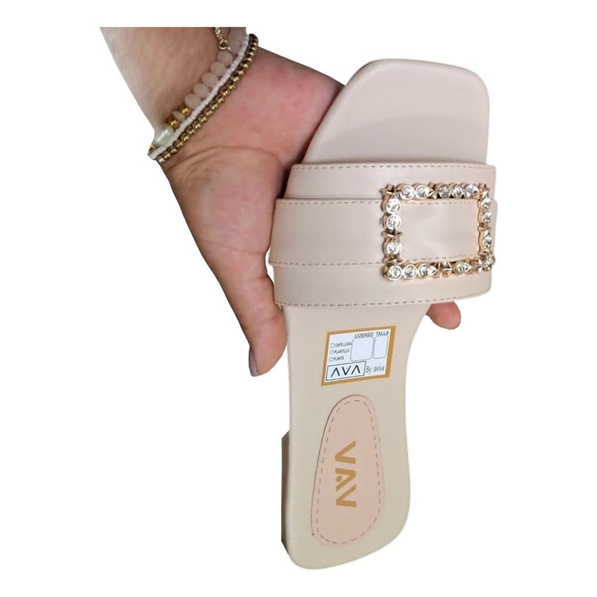 GENERICO - Sandalia Mujer Plano Broche Brillante 1177-40 Color Beige