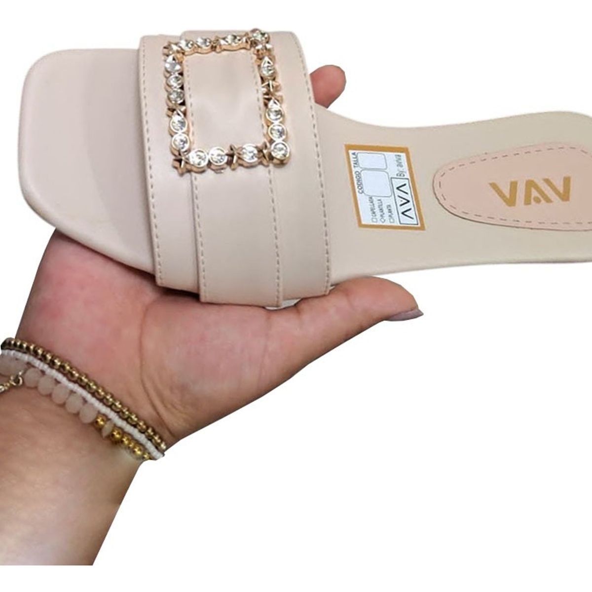 GENERICO - Sandalia Mujer Plano Broche Brillante 1177-40 Color Beige