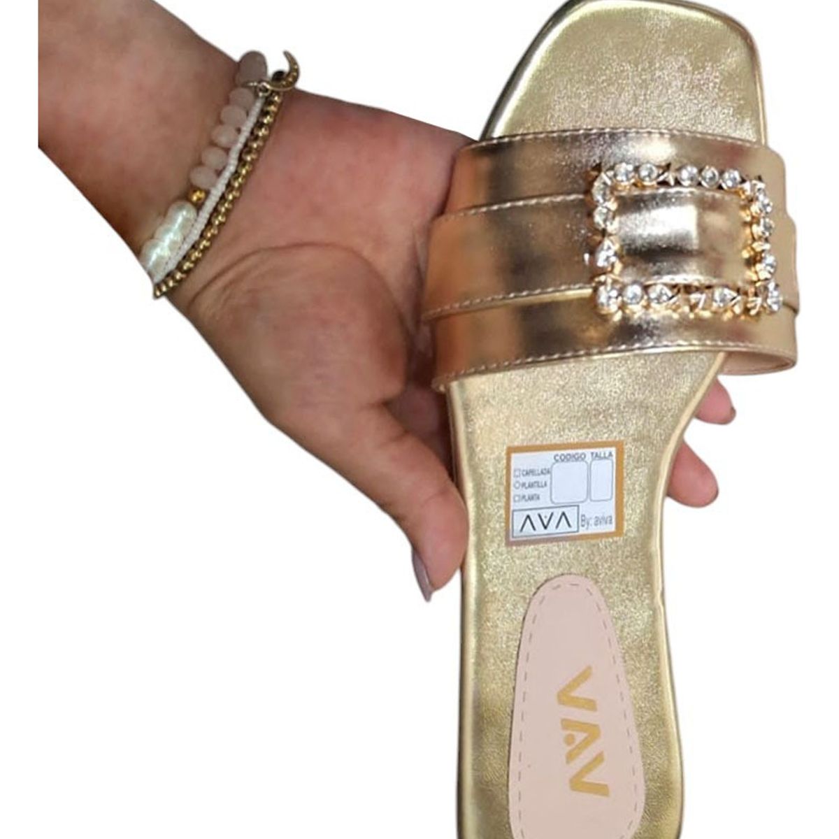 GENERICO - Sandalia Mujer Plano Broche Brillante 1177-40 Color Dorado