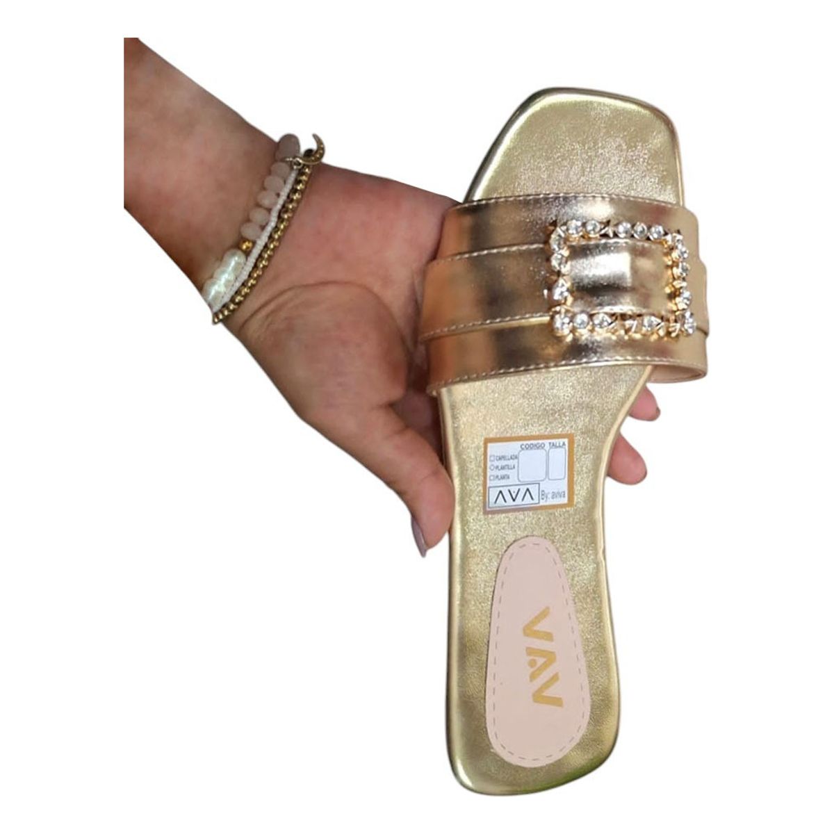 GENERICO - Sandalia Mujer Plano Broche Brillante 1177-40 Color Dorado