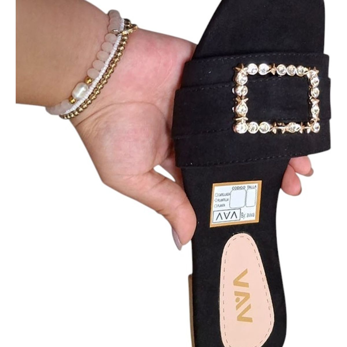 GENERICO - Sandalia Mujer Plano Broche Brillante 1177-40 Color Negro