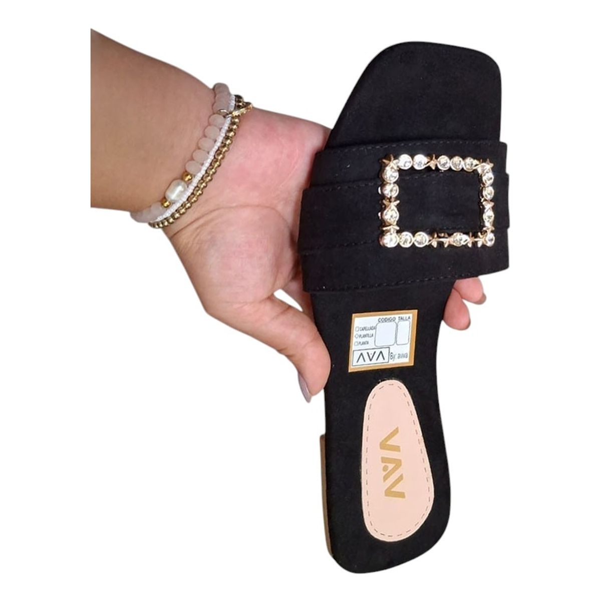 GENERICO - Sandalia Mujer Plano Broche Brillante 1177-40 Color Negro