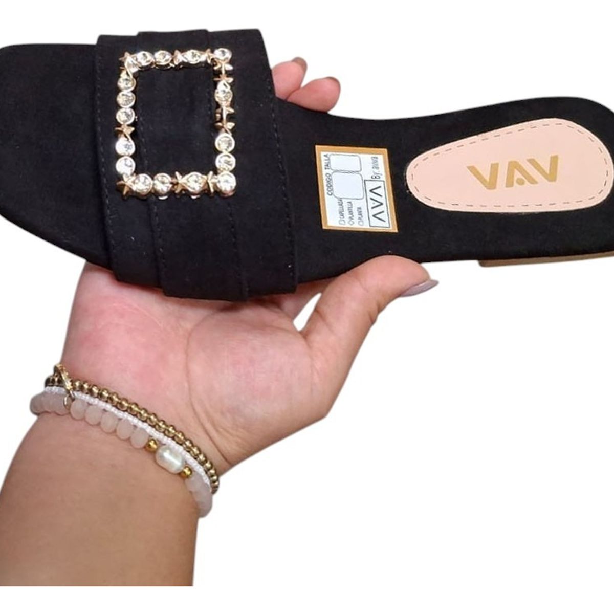 GENERICO - Sandalia Mujer Plano Broche Brillante 1177-40 Color Negro