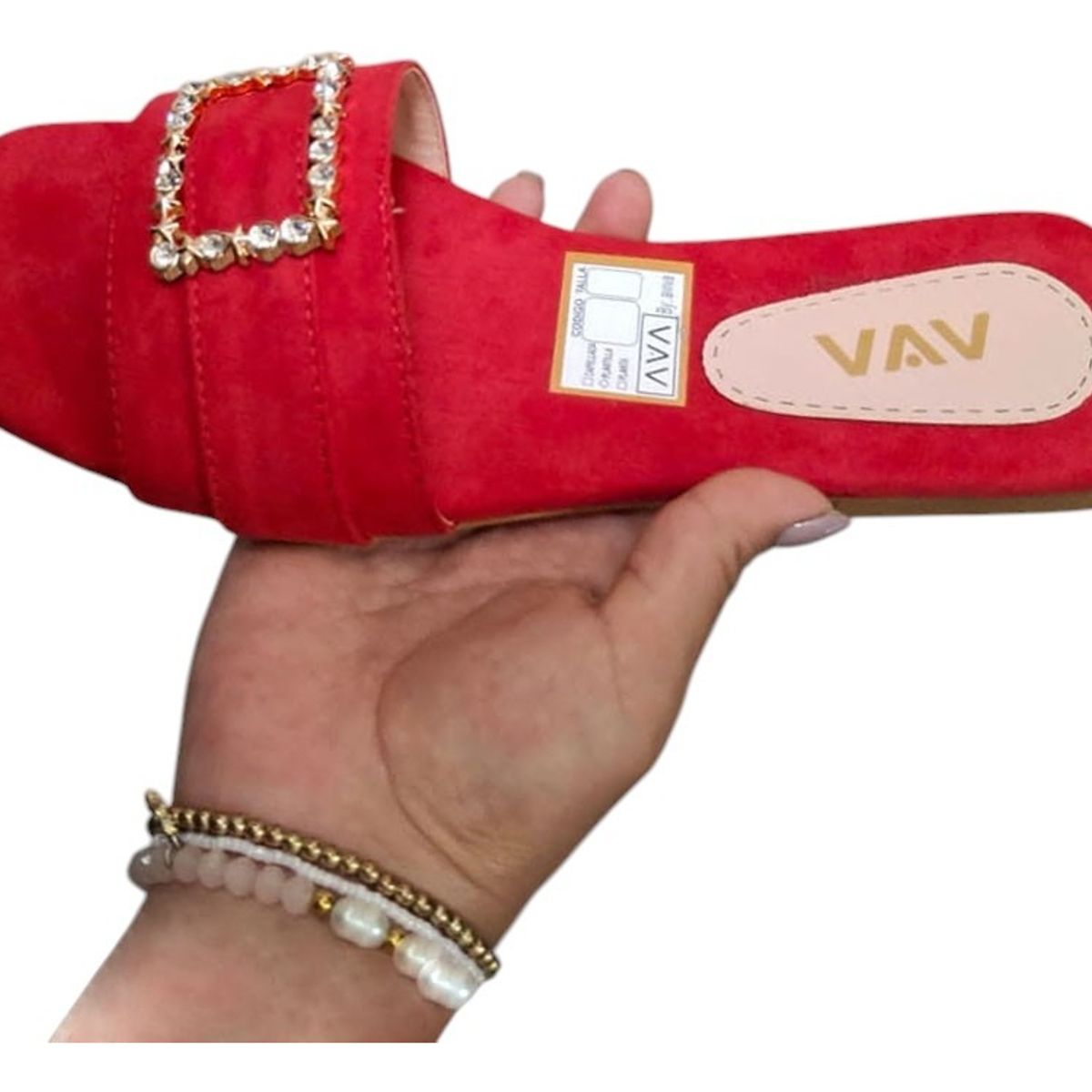 GENERICO - Sandalia Mujer Plano Broche Brillante 1177-40 Color Rojo