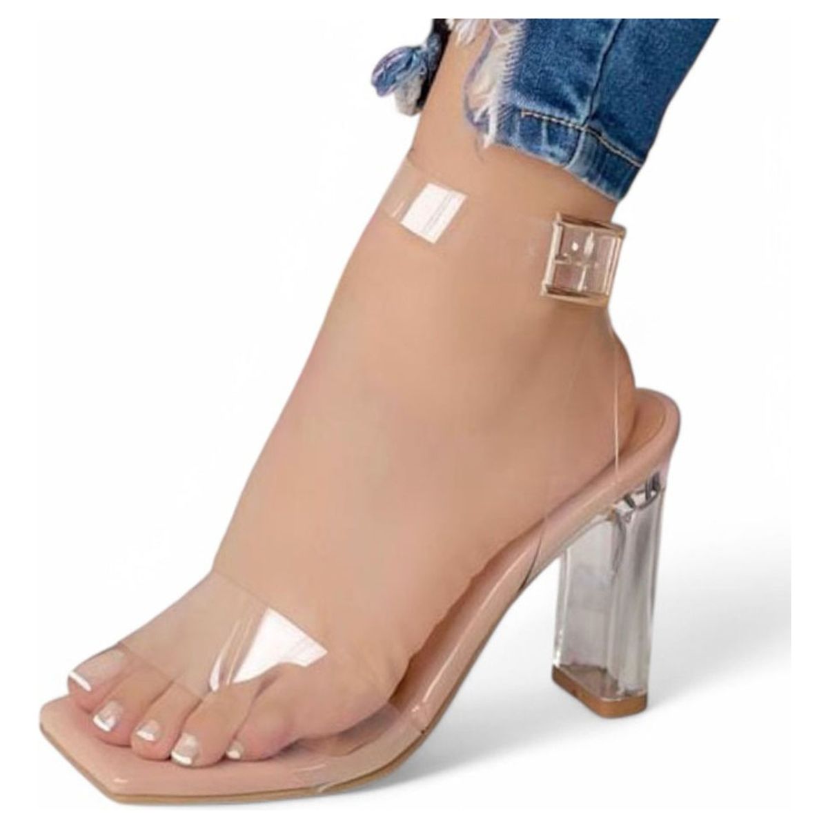 GENERICO - Taco Mujer Alto Transparente 1177-70 Color Beige