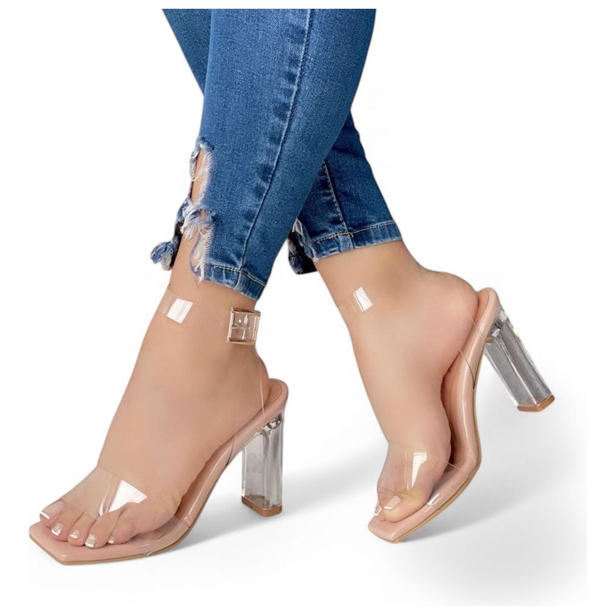 GENERICO - Taco Mujer Alto Transparente 1177-70 Color Beige