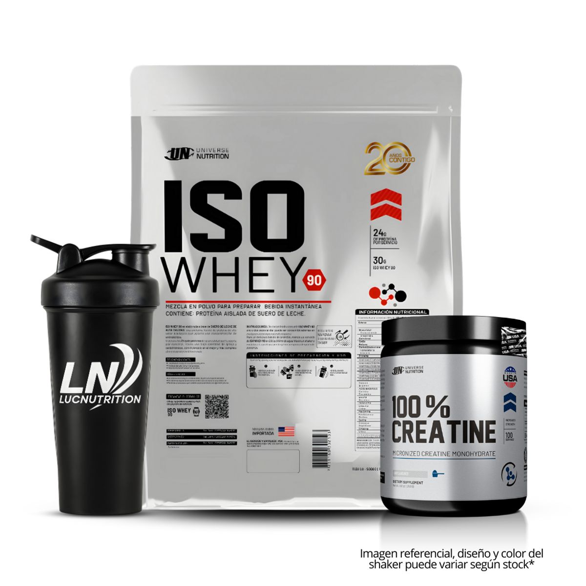UNIVERSE NUTRITION - Iso Whey 90 5 kg Proteina Isolatada - Vainilla + Creatina universe nutrition 250 g + Shaker