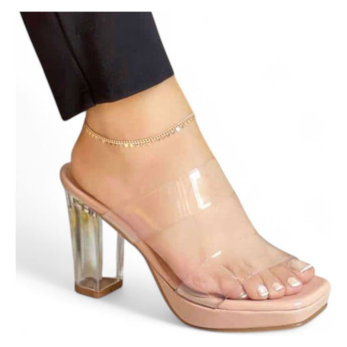 GENERICO - Taco Alto Mujer Transparente Con Plataforma 1177-70 Color Nude