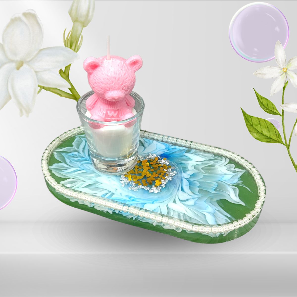 GENERICO - Set de Vela Aromática + Bandeja de Resina  Regalo de San Valentín