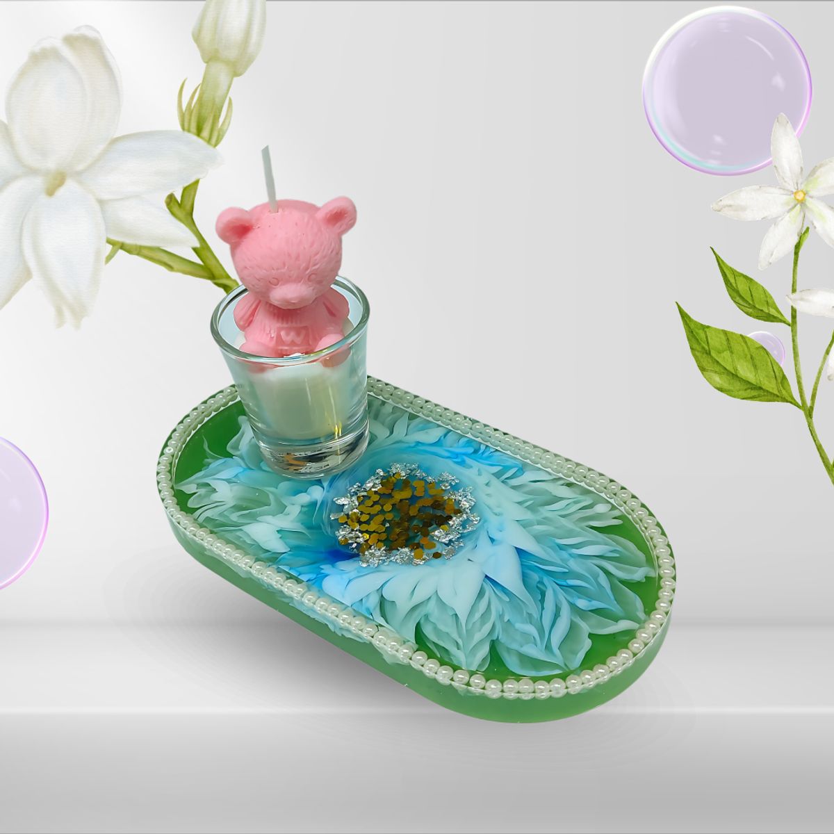 GENERICO - Set de Vela Aromática + Bandeja de Resina  Regalo de San Valentín