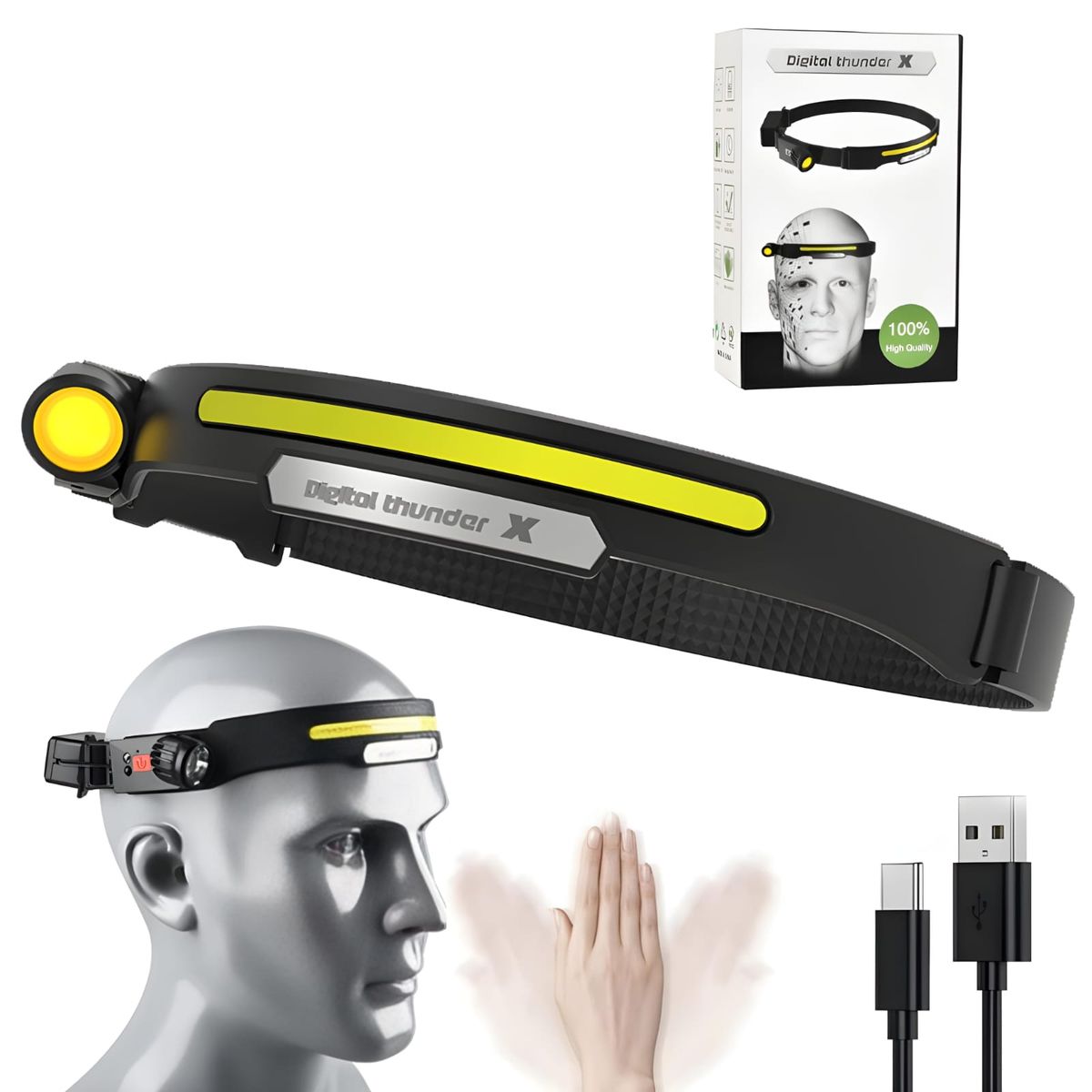 GENERICO - Linterna Minera De Cabeza Led Con Sensor Recargable Camping