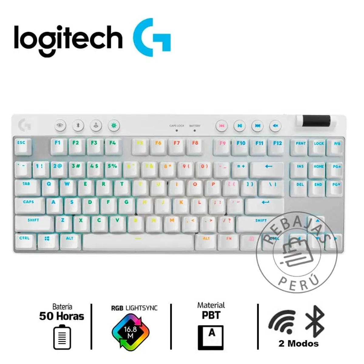 LOGITECH - Logitech PRO X TKL - Teclado Mecánico Inalámbrico RGB Gaming Blanco