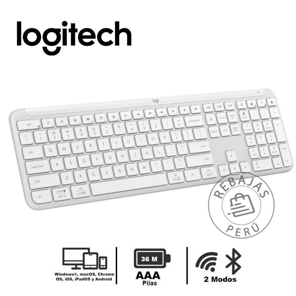 LOGITECH - Logitech Signature Slim K950 Teclado Inalámbrico Silencioso BT  Blanco
