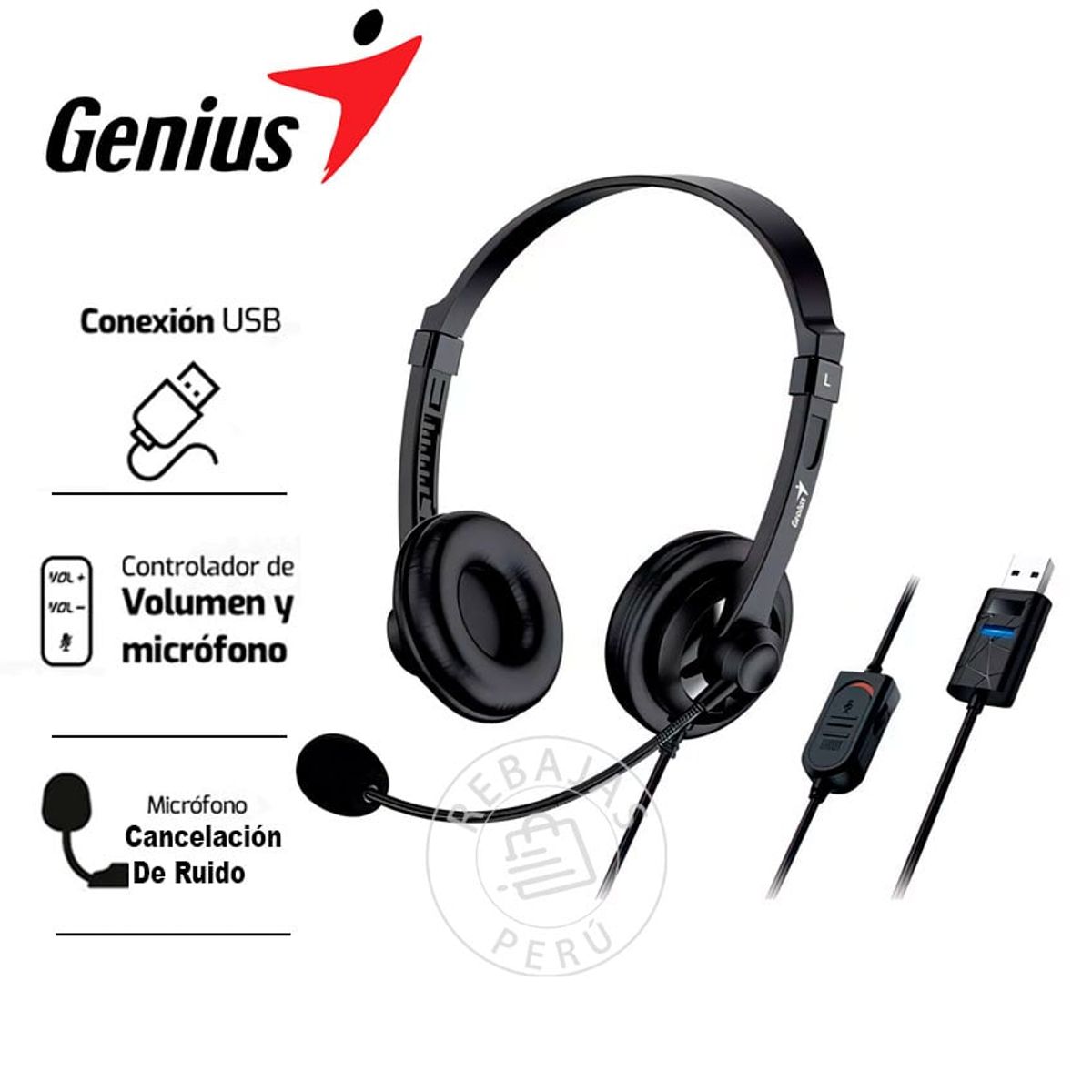 GENIUS GX - Auriculares Genius HS-230U con Micrófono USB-A Cancelación de Ruido