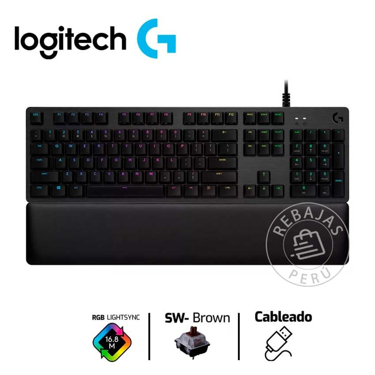 LOGITECH - Logitech G513 Teclado Mecánico RGB con Reposamanos Ergonómico Gaming