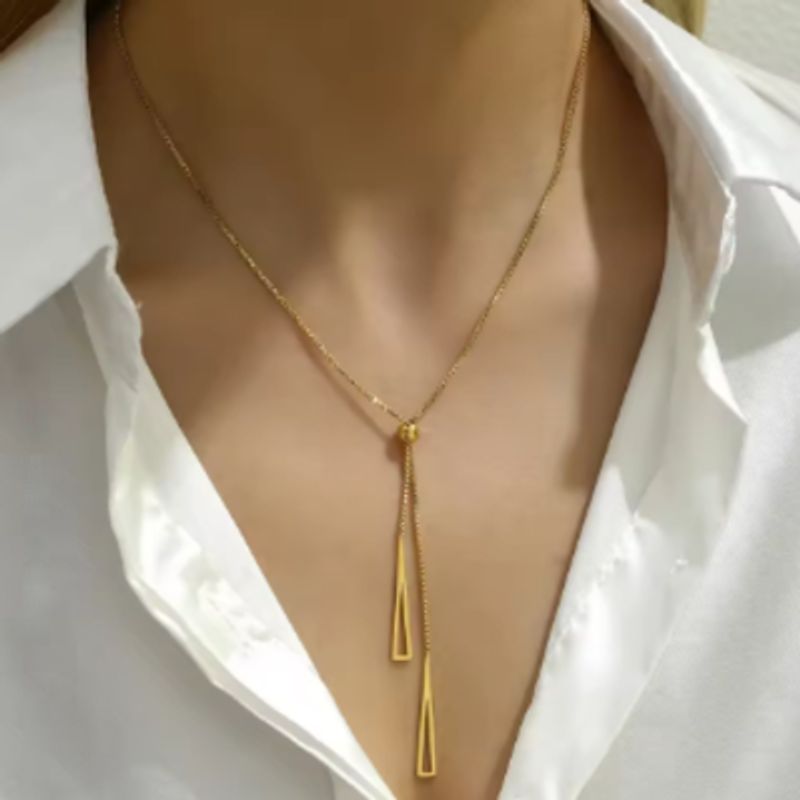GENERICO - Collar largo Triangular Moderno Dorado