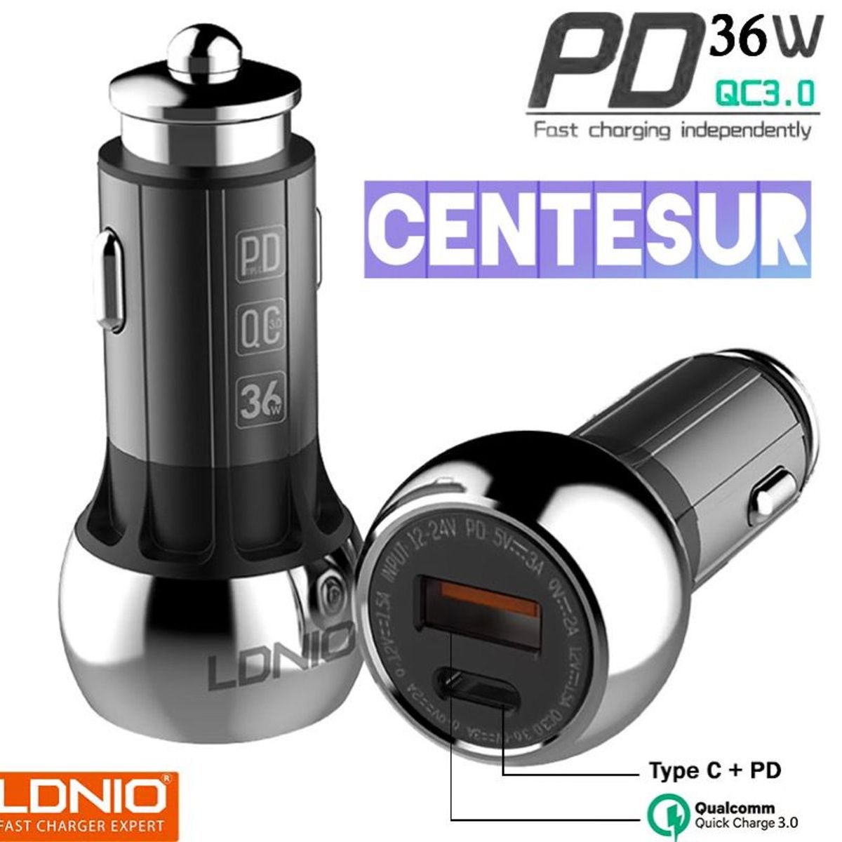 LDNIO - Cargador De Auto 36w Usb-c +PD  Ldnio C1