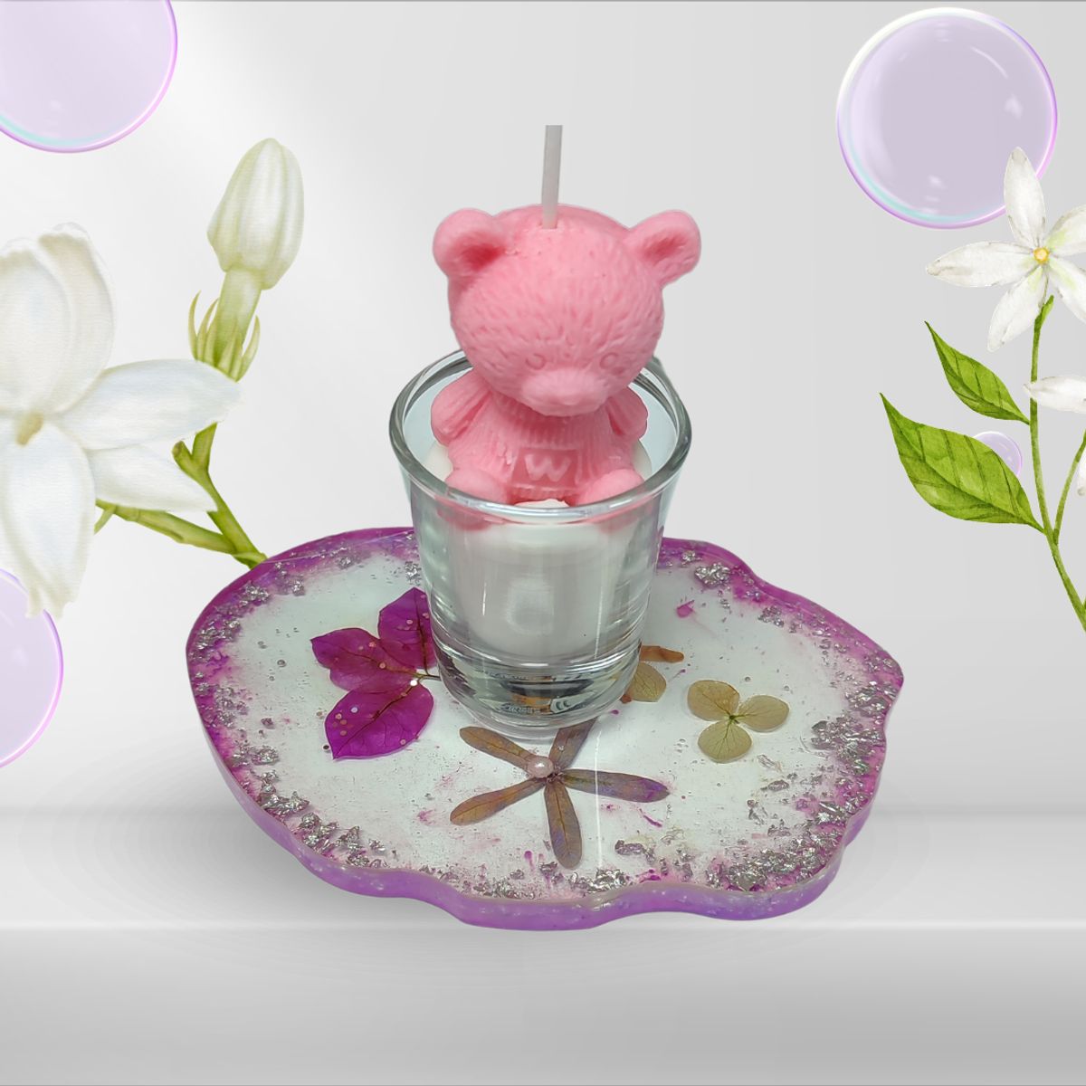 GENERICO - Set de Vela y Bandeja en resina +Jabón artesanal Avena y Miel