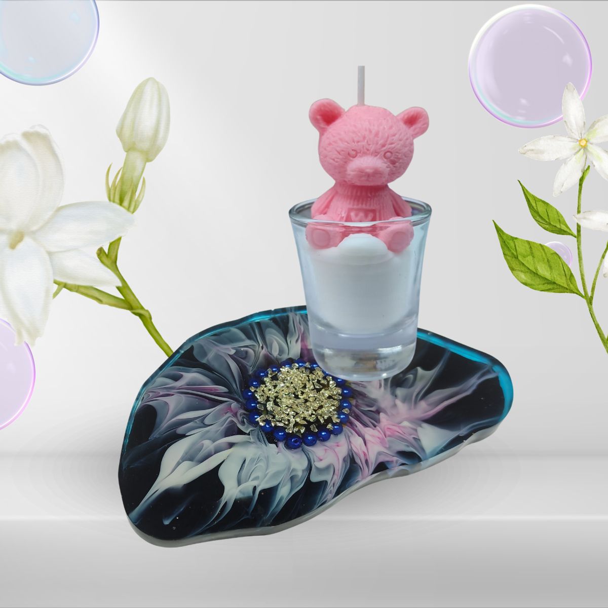 GENERICO - Set de Vela Aromática + Bandeja de Resina  Regalo de San Valentín