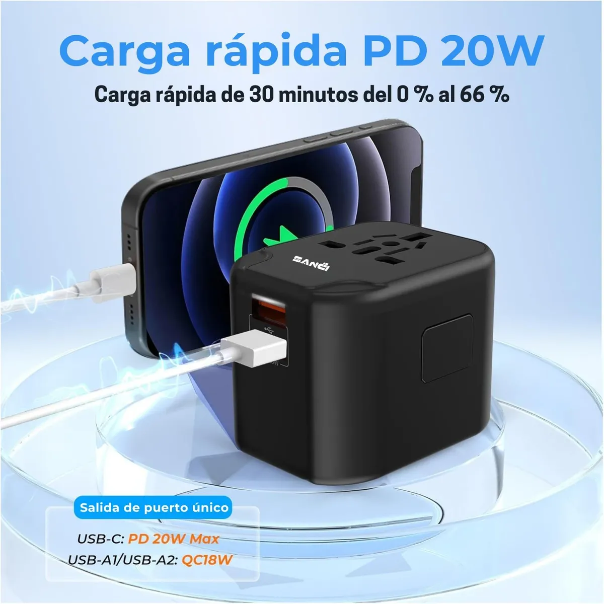 SANC - Adaptador de viaje universal enchufe de viaje para más de 200 países