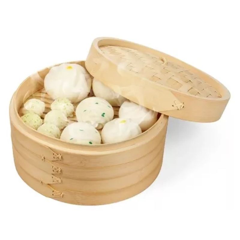 GENERICO - Vaporera De Bambu de 2 Piso Con Tapa 26cm diam 3pza