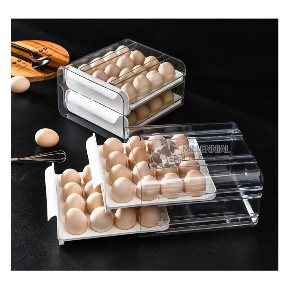 GENERICO - Organizador Contenedor Porta Huevos De Acrílico Blanco