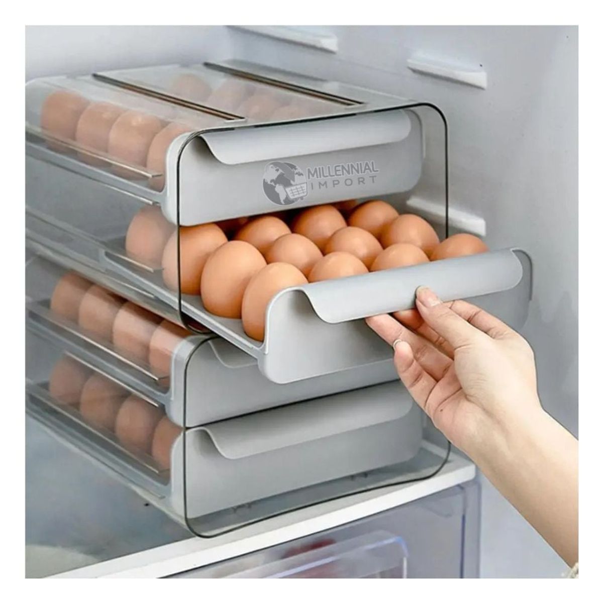 GENERICO - Organizador Contenedor Porta Huevos De Acrílico Gris