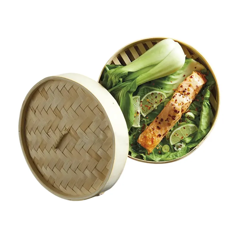 GENERICO - Vaporera De Bambu de 1 Piso Con Tapa Asa 20cm diam 2pza