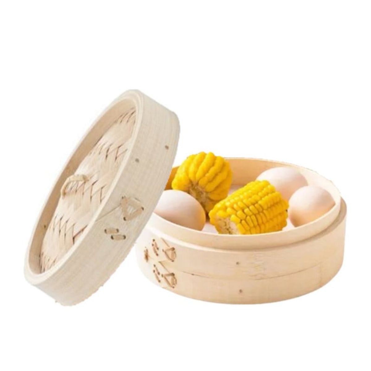 GENERICO - Vaporera De Bambu de 1 Piso Con Tapa Asa 22cm diam 2pza