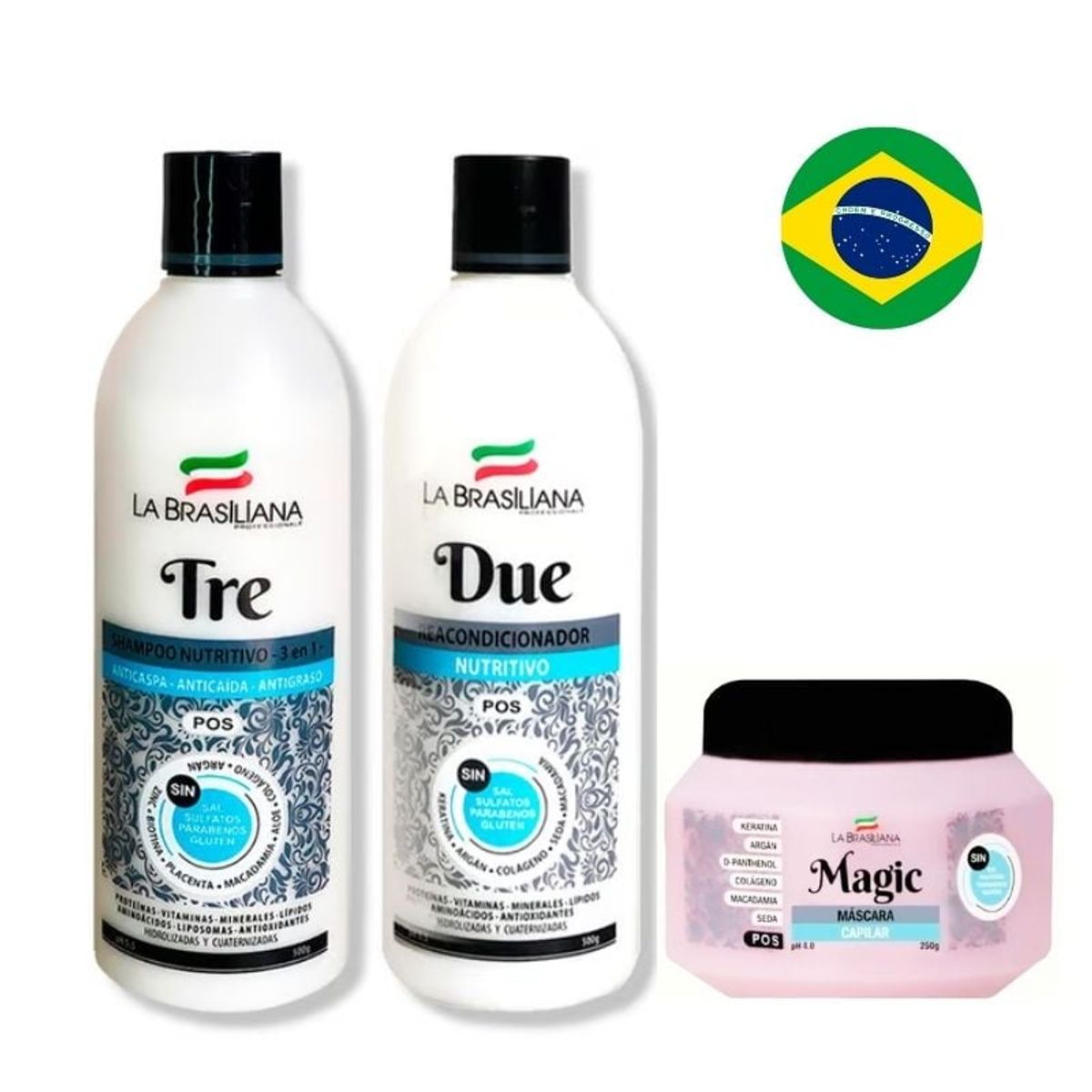 LA BRASILIANA - Kit La Brasiliana Shampoo TRE + Reacondicionador + Mascara Magic 250g
