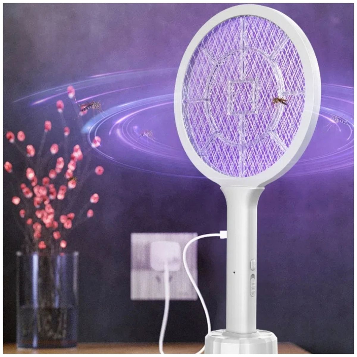 GENERICO - Raqueta Mata Zancudos con Luz UV atrae y elimina insectos-BL