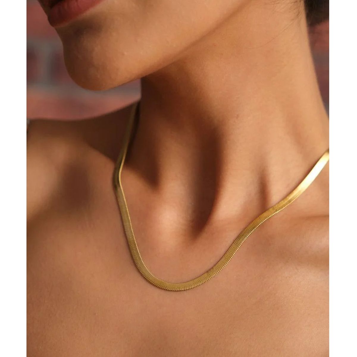 OEM - Collar Mujer Plana Dorado Fino Acero Inoxidable 316L