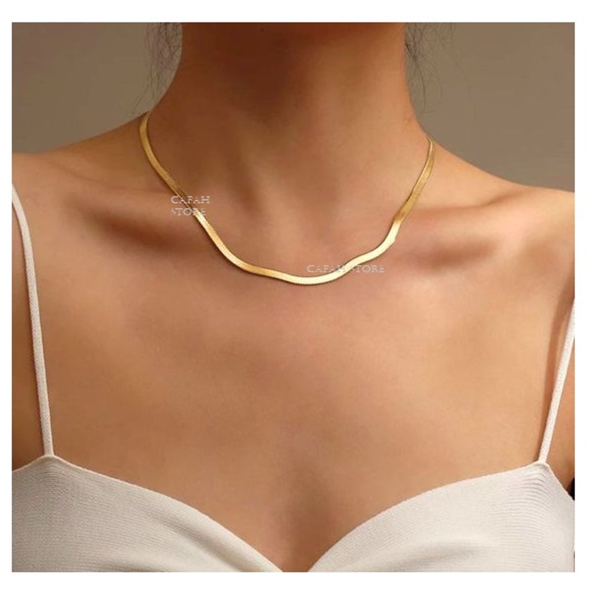 OEM - Collar Mujer Plana Dorado Fino Acero Inoxidable 316L