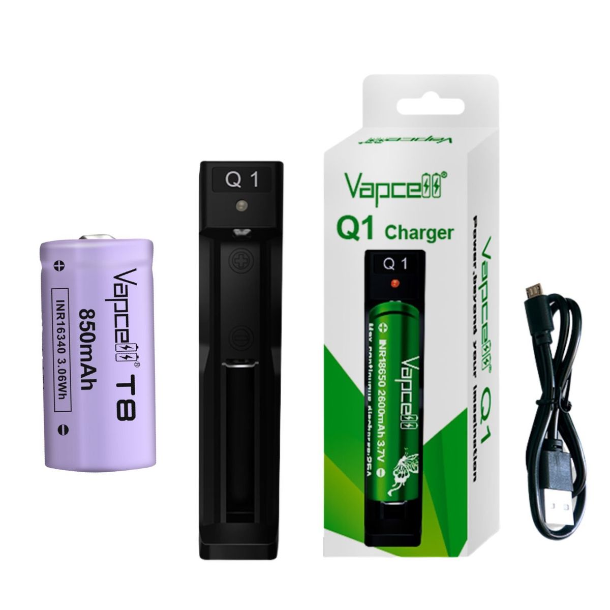 OEM - Kit de Batería 16340 Vapcell 850mAh + Cargador Micro-USB