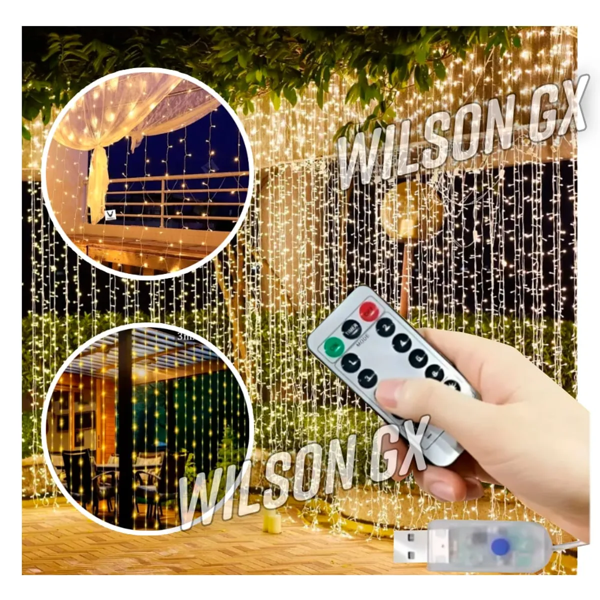 GENERICO - Luces Led Cortina 3 x 3m con Control Remoto Tira Luz Pared