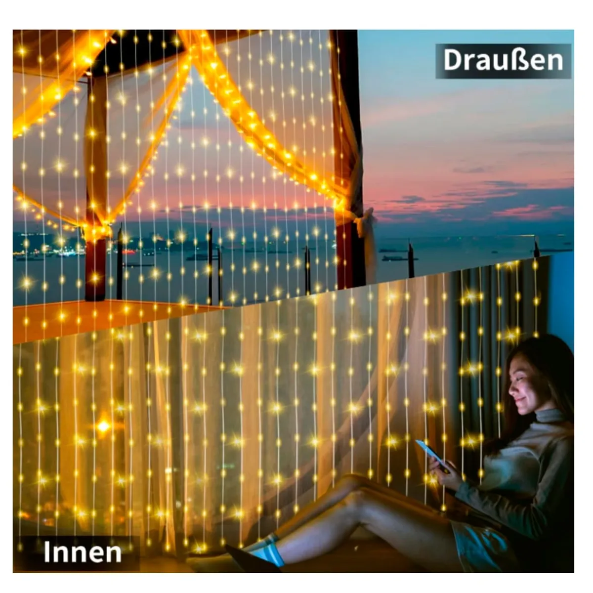 GENERICO - Luces Led Cortina 3 x 3m con Control Remoto Tira Luz Pared