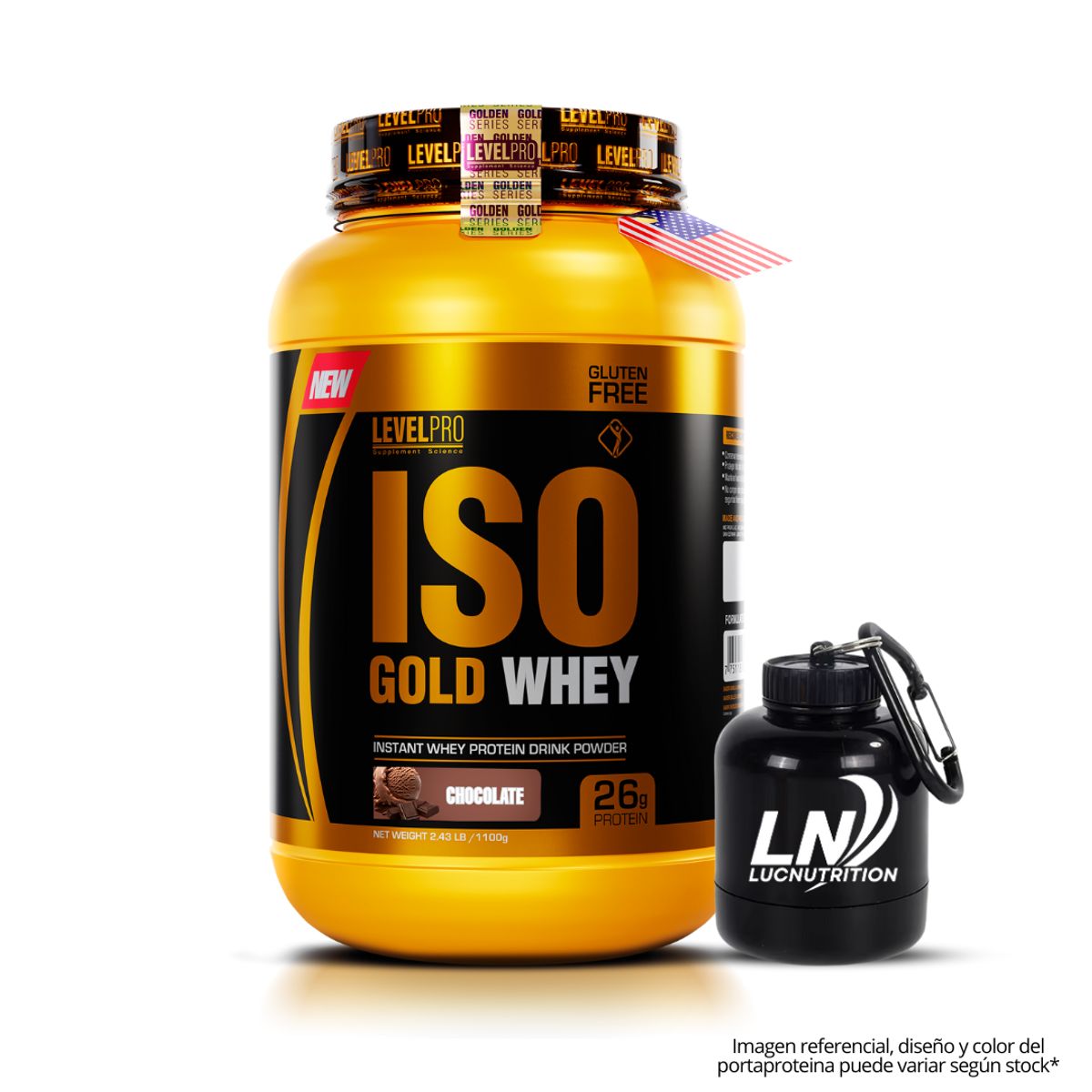 LEVEL PRO - Iso Gold Whey 1.1 kg / 2.6 LB rich chocolate + Portaproteina