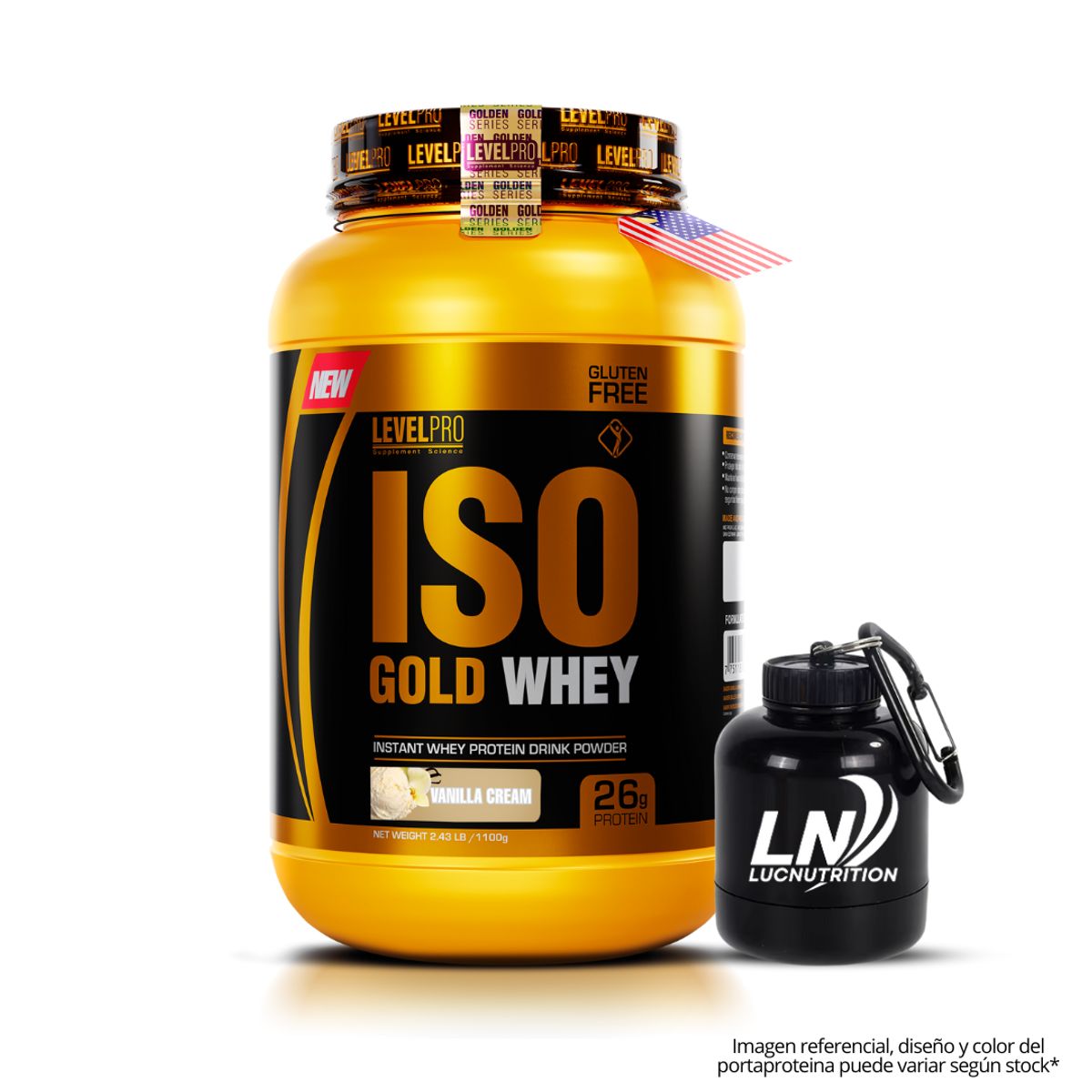 LEVEL PRO - Iso Gold Whey 1.1 kg / 2.6 LB Vainilla Crema + Portaproteina