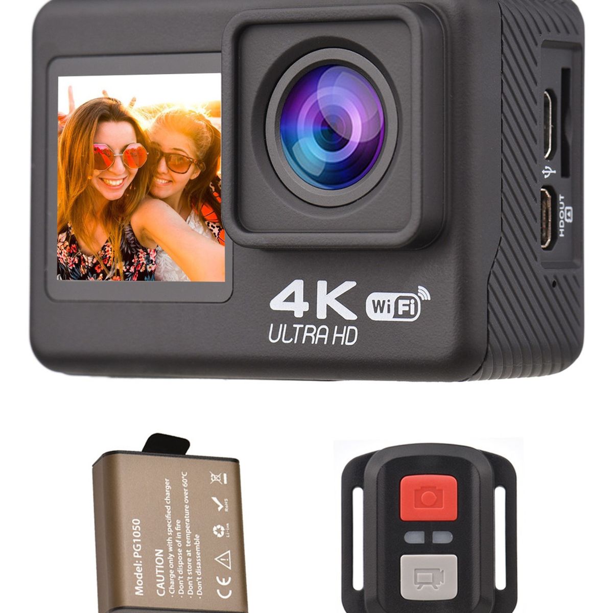 U BUY - Cámara De Acción Uhd De 4k Y 60fps Con Pantalla Dual Y Wifi