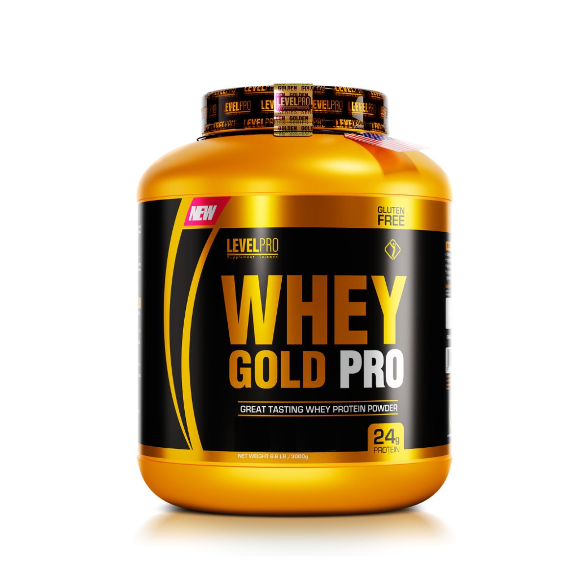 LEVEL PRO - Whey Gold Pro 3 kg / 6.6 lb Vainilla + Shaker + PortaProteína
