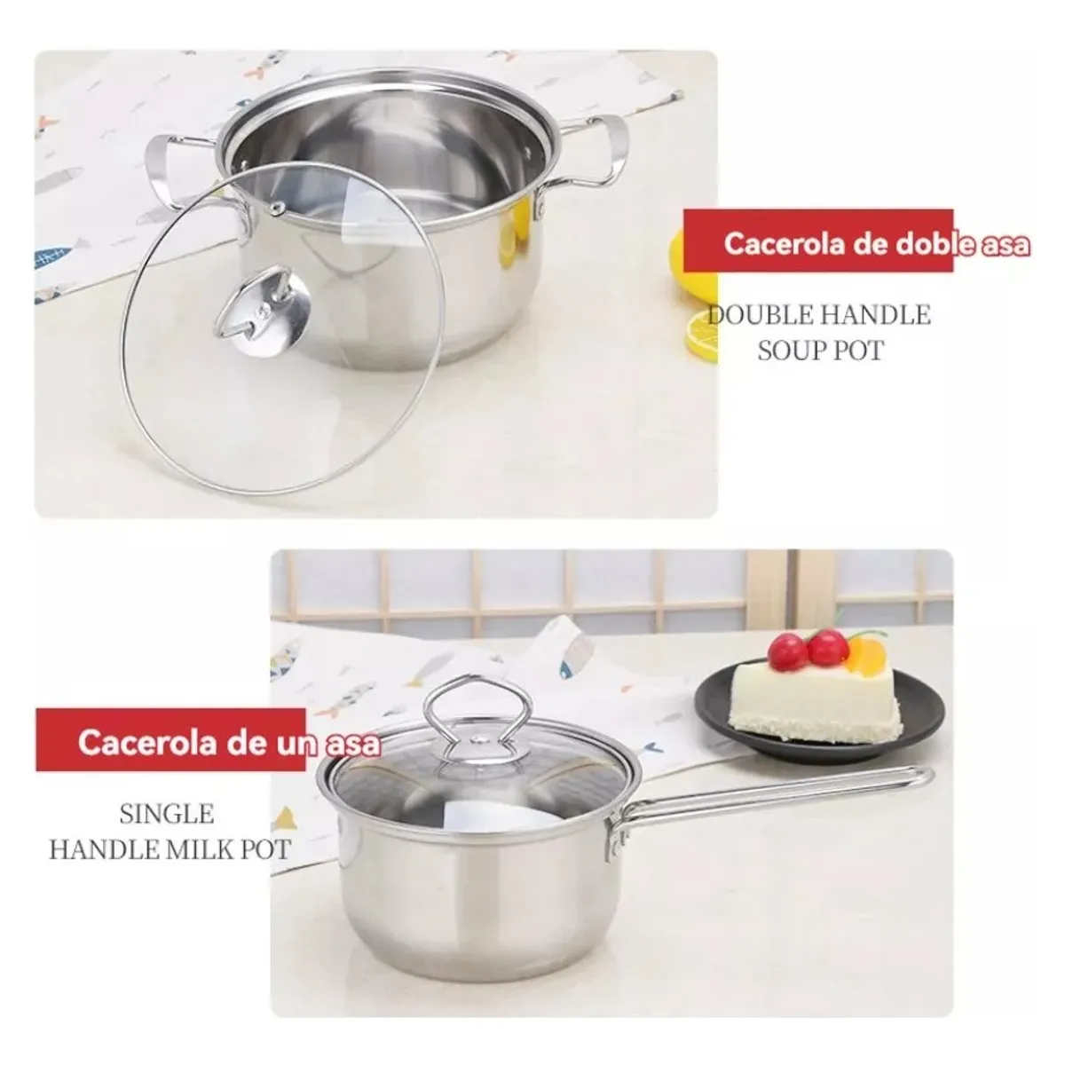 U BUY - Juego De Ollas Y Sartenes De Acero Inoxidable 18 Piezas