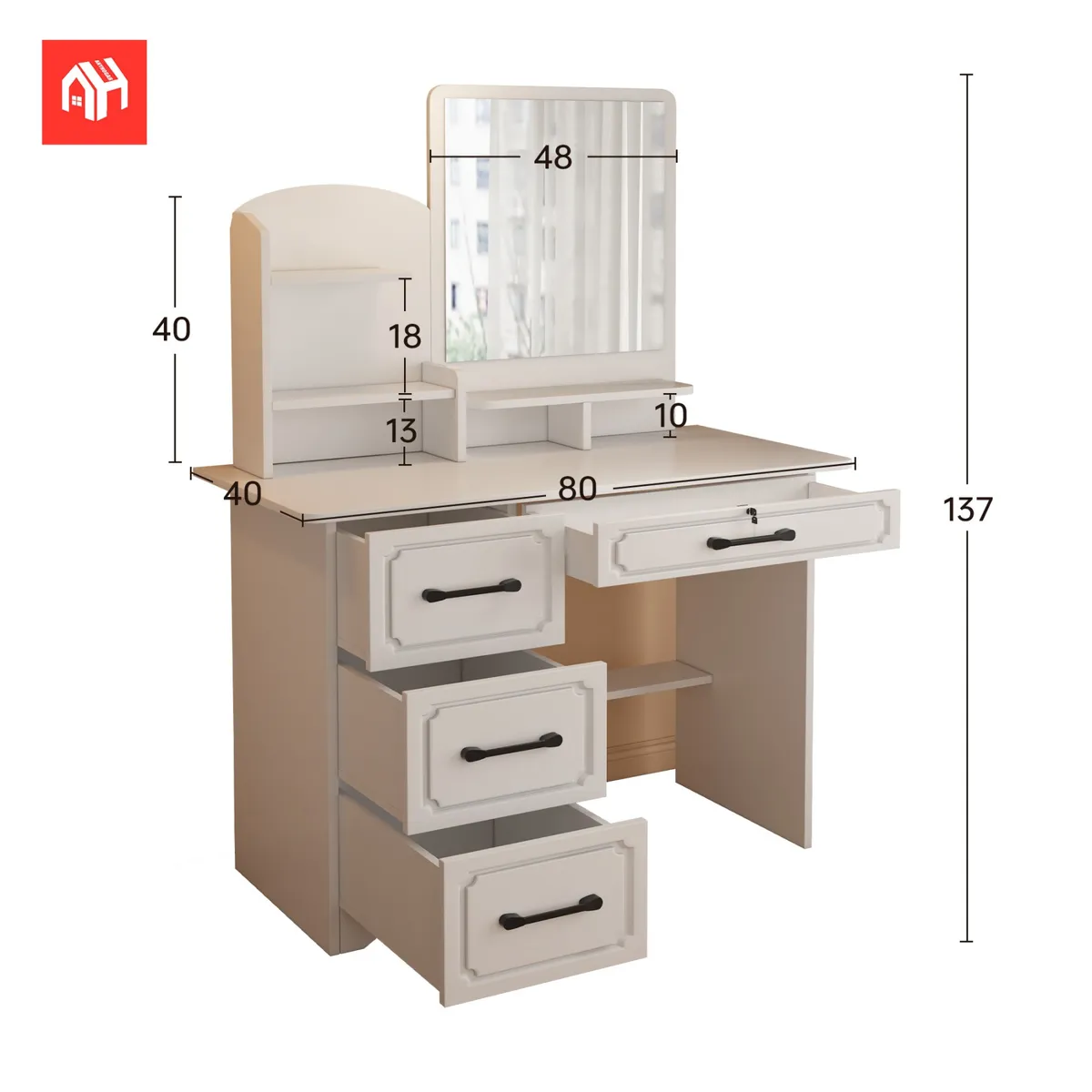 ANYHOGAR - Tocador Para Dormitorio Con Cajones Espejo Cuadrado Pupitre