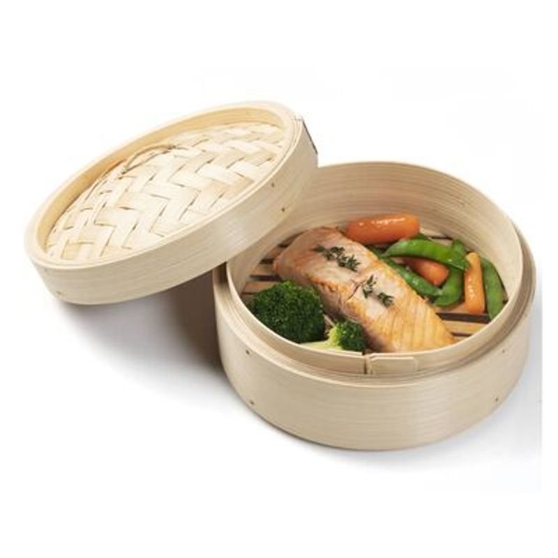 GENERICO - Vaporera De Bambu de 1 Piso Con Tapa 18cm diam 2pza